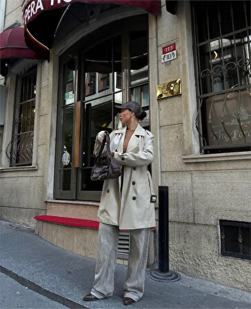 Reka Moda TRENCH KISA ŞANEL BOY - Ekru