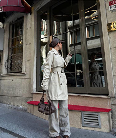 Reka Moda TRENCH KISA ŞANEL BOY - Ekru