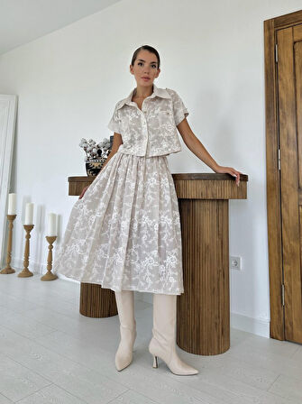 Reka Moda Bej Gömlek Ve Etek Takım