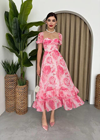 Reka Moda ŞİFON KUMAŞ DİJİTAL DESEN BASKILI ELBİSE