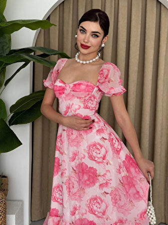 Reka Moda ŞİFON KUMAŞ DİJİTAL DESEN BASKILI ELBİSE