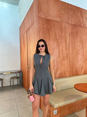 Reka Moda Bağcık Detaylı Kolsuz Mini Elbise - Antrasit