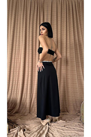 Reka Moda Siyah Beli Lastikli Etek