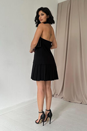 Reka Moda Siyah Sırtı Açık Ceket Yakalı Elbise