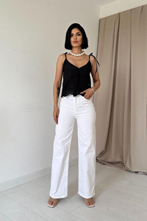 Reka Moda Siyah Bağcıklı Brode Bluz