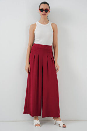 Reka Moda Geniş Paça Pileli Pantolon 6718 - Kırmızı