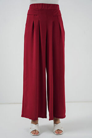 Reka Moda Geniş Paça Pileli Pantolon 6718 - Kırmızı
