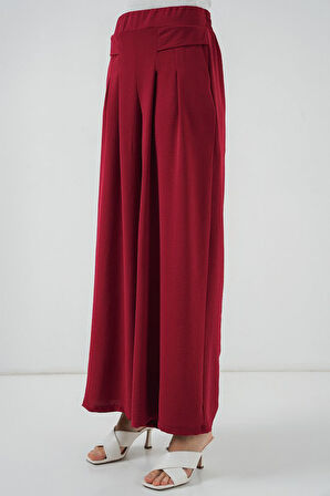 Reka Moda Geniş Paça Pileli Pantolon 6718 - Kırmızı