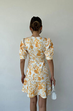 Reka Moda Sarı Çiçekli Elbise