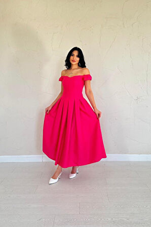 Reka Moda Fuşya Jakarlı Elbise