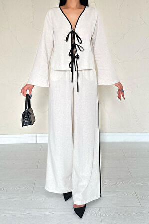 Reka Moda Bej Fiyonklu Keten Takım