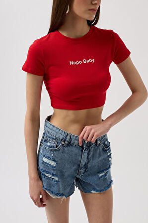 Reka Moda Nepo Baskılı Crop T-Shirt