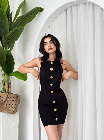 Reka Moda Katalina Gül Düğmeli Elbise