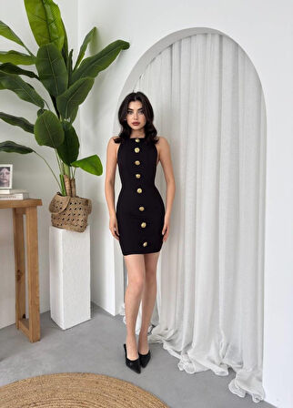 Reka Moda Katalina Gül Düğmeli Elbise