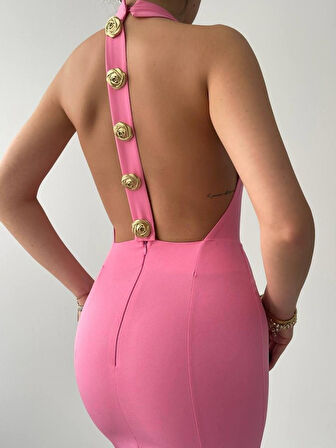 Reka Moda Katalina Gül Düğmeli Elbise