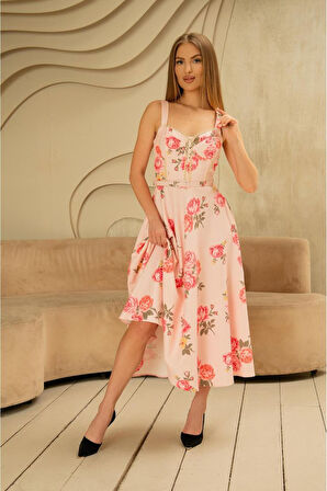 Reka Moda Pembe İnce Kemer Detaylı Elbise