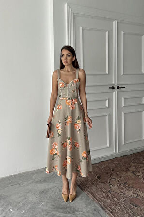 Reka Moda Haki İnce Kemer Detaylı Elbise