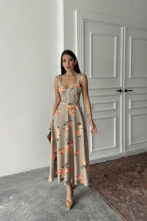 Reka Moda Haki İnce Kemer Detaylı Elbise