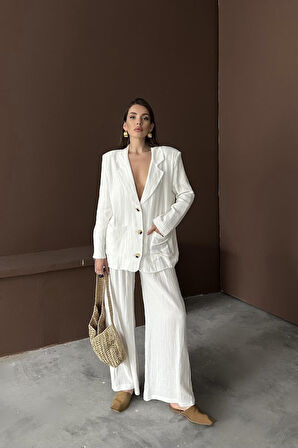Reka Moda Beyaz Oversize Müslin Takım