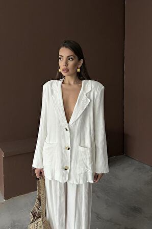 Reka Moda Beyaz Oversize Müslin Takım