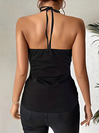 Reka Moda Kadın Askılı Kuş Gözü Ve Dekolte Detay Boyundan Bağlamalı Viskon Bluz