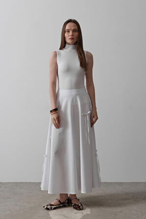 Reka Moda Fiyonk Kloş Etek - Beyaz