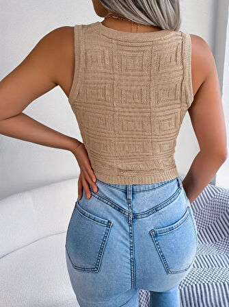 Reka Moda Kadın Askılı Bisiklet Yaka Güpüs Dekolteli Triko Crop Bluz