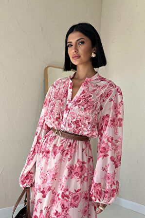 Reka Moda Pembe Biye Detaylı Elbise