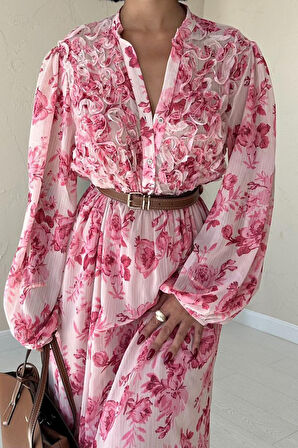 Reka Moda Pembe Biye Detaylı Elbise