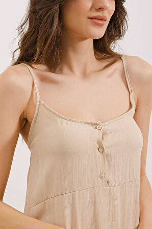 Reka Moda 2403 Askılı Midi Elbise - Krem