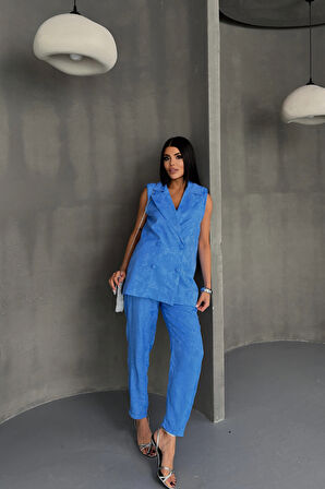 Reka Moda JAKAR KUMAŞ YELEK - PANTOLON TAKIM - Mavi