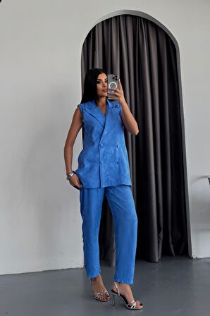 Reka Moda JAKAR KUMAŞ YELEK - PANTOLON TAKIM - Mavi