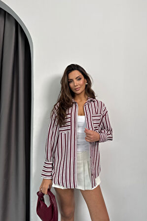 Reka Moda ÇİZGİLİ GÖMLEK - Bordo