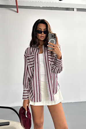 Reka Moda ÇİZGİLİ GÖMLEK - Bordo