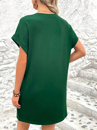 Reka Moda Kadın Kısa Kollu Bisiklet Yaka Cepli Kelebek Baskılı Viskon Elbise