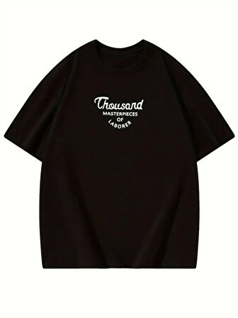 Reka Moda Thousand Baskılı Oversize Bisiklet Yaka T-shirt - Siyah