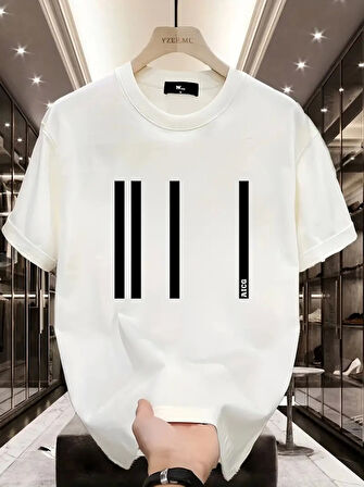 Reka Moda Baskılı Oversize Bisiklet Yaka T-shirt - Beyaz