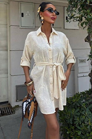 Reka Moda Süzene Nakışlı Ve Gold Düğmeli Elbise 2742