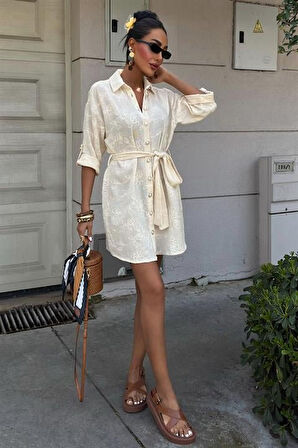 Reka Moda Süzene Nakışlı Ve Gold Düğmeli Elbise 2742