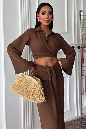 Reka Moda Crop Gömlekli Ve Eteği Büzgülü Tasarım Takım 10195