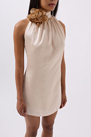 Reka Moda Gül Detay Mini Saten Elbise