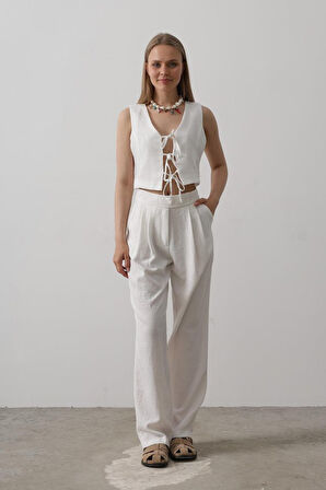 Reka Moda Bağlamalı Yelek - Beyaz