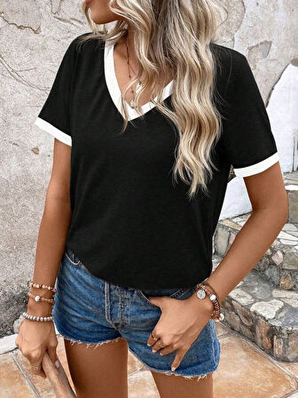 Reka Moda Kadın Kısa Kollu V Yakalı Viskon Bluz