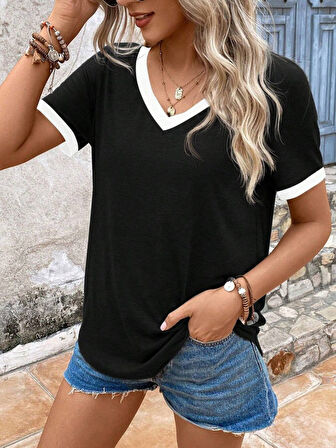 Reka Moda Kadın Kısa Kollu V Yakalı Viskon Bluz