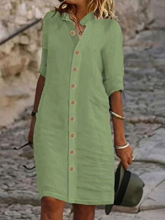 Reka Moda Kadın Kısa Kollu Hakim Yaka önden Düğmeli Kısa Müslim Elbise