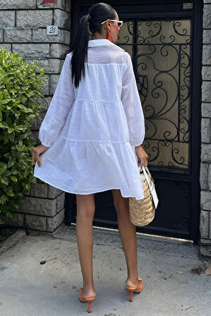 Reka Moda Gömlek Yaka Pileli Elbise 2898