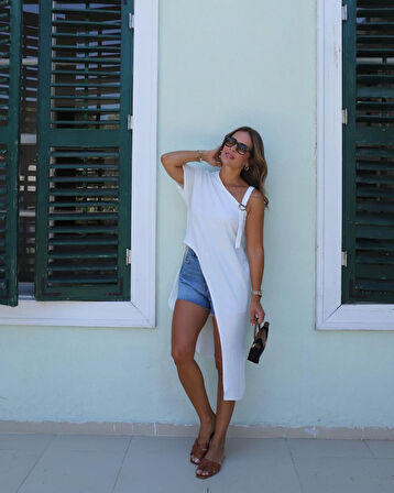 Reka Moda Kadın Tek Omuzu Açık Askılı Asimetrik Kesim Detaylı Bluz