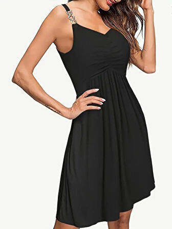 Reka Moda Kadın Ip Askılı V Yakalı Kısa Viskon Elbise