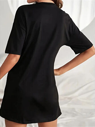 Reka Moda Kadın Kısa Kollu Yazı Baskılı Basic Mini Elbise