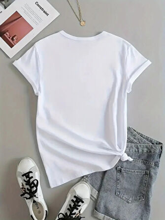 Reka Moda Kadın Kısa Kollu Palmiye Baskılı Viskon T-shirt